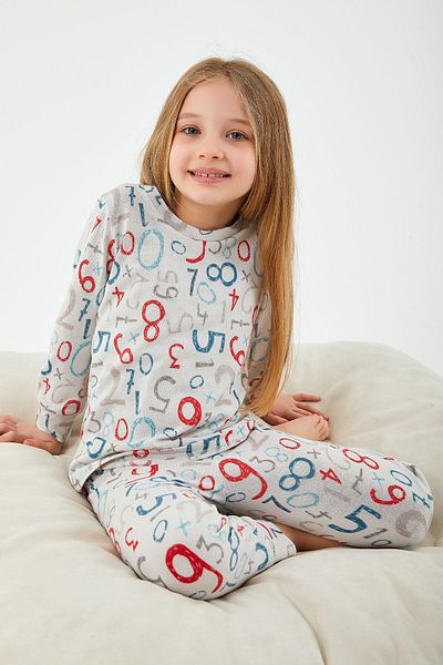 ROLY POLY بدلة بيجامة بأكمام طويلة للفتيات باللون الرمادي من Rolypoly Numbers
