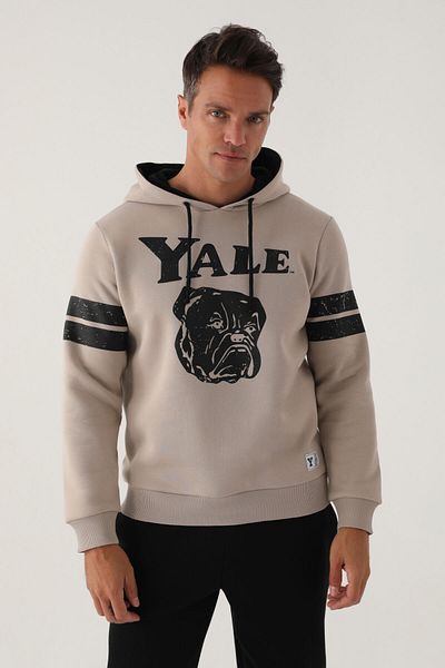 Yale Ανδρικό φούτερ με λεπτομέρεια σε μπεζ μανίκι