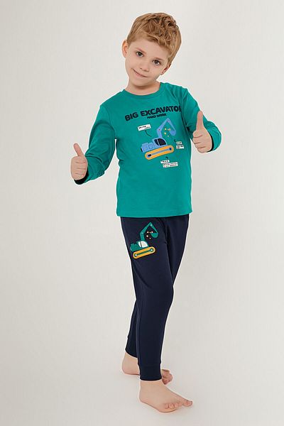 Rolypoly Big Excavator Dark Green Boy Long Sleeve Pajama Set
