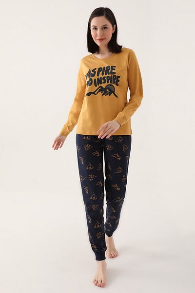 Rolypoly Climb Your Big Dreams Brown Women's Long Sleeve Pajama Set