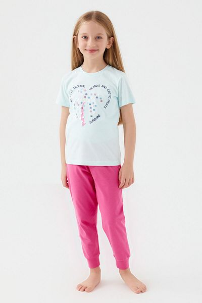 ROLY POLY Rolypoly We Love Tropical Light Green Girl's Short Sleeve Pajama Set