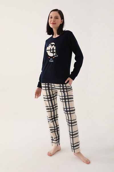 Arnetta Cute Penguins Navy Blue Women's Long Sleeve Pajamas Set