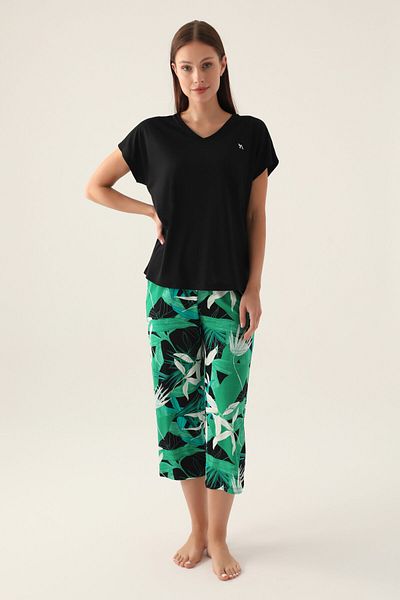 Arnetta Palm Black Women's Capri Suit