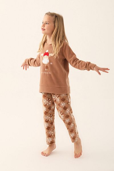 Arnetta Happy Snow Brown Girl's Long Sleeve Pajama Set