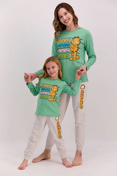 GARFIELD Disney girls' green long sleeve pajama set