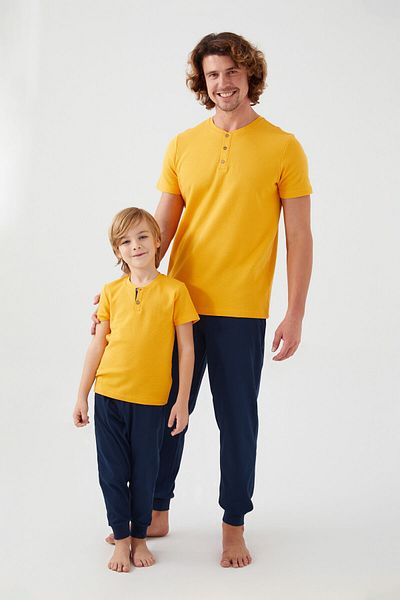 ROLY POLY Rolypoly Embroidered Mustard Men's Short Sleeve Pajama Set