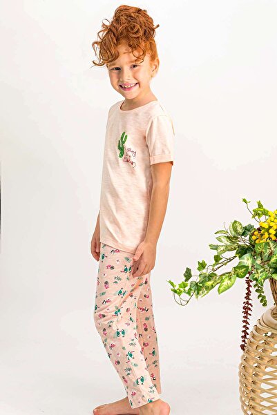 Arnetta Cactus Somon Bisiklet Yaka Kısa Kollu Kız Çocuk Pijama Takımı