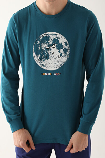 Rolypoly Moons Mavi Erkek Uzun Kol Pijama Takım