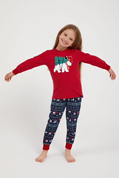 Arnetta Red Polar Bear Long Sleeve Girl's Pajama Set