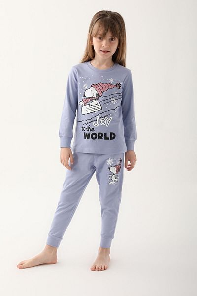 SNOOPY Light Indigo Girl's Long Sleeve Pajama Set