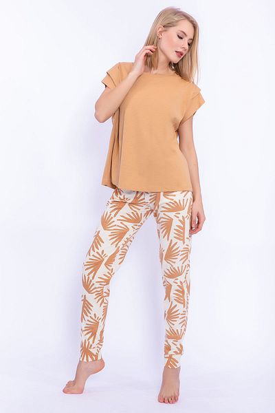 Arnetta Дамски костюм Slim Fit с шарка на листа, камила
