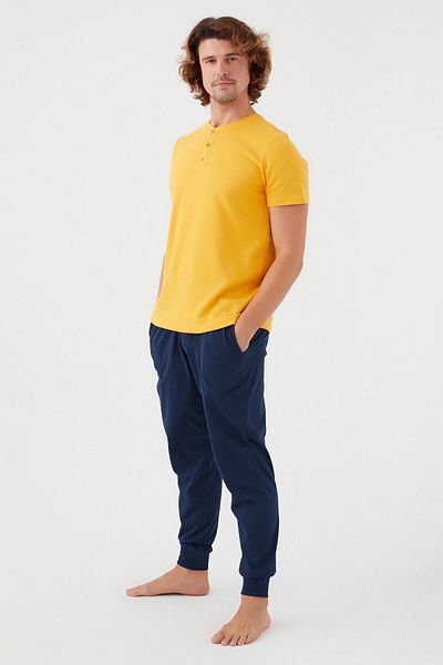 ROLY POLY Rolypoly Embroidered Mustard Men's Short Sleeve Pajama Set