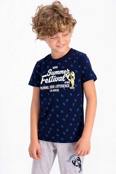 ROLY POLY Rolypoly Summer Festival - Navy Blue Young Men's Short Sleeve Pajama Set