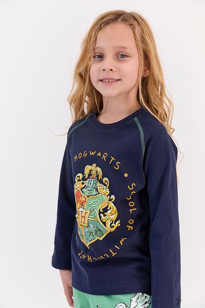 Harry Potter Licensed Navy Blue Girl's Ribbed Pajama Set