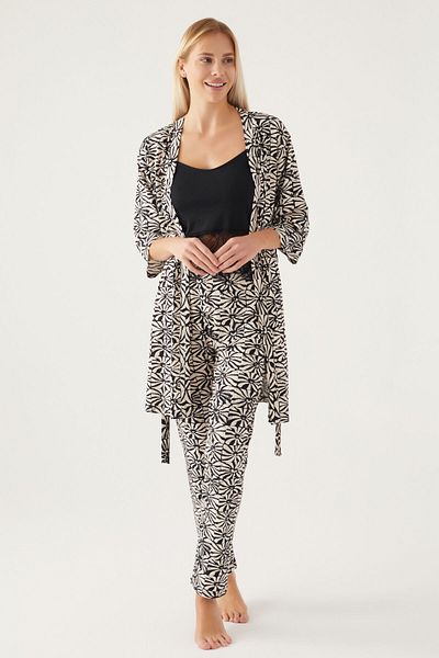 Pierre Cardin Set pijamale negru cu mânecă scurtă, 3 piese, pentru femei