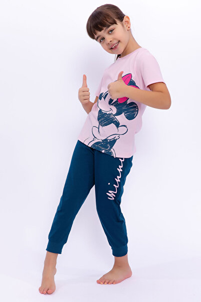 Minnie Mouse Lisanslı Açık Pembe Kız Çocuk Pijama Takımı