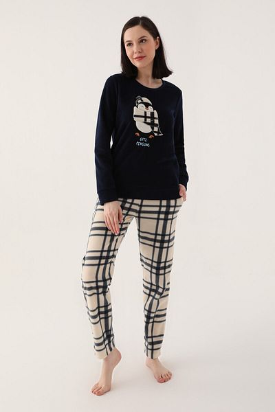 Arnetta Cute Penguins Navy Blue Women's Long Sleeve Pajamas Set