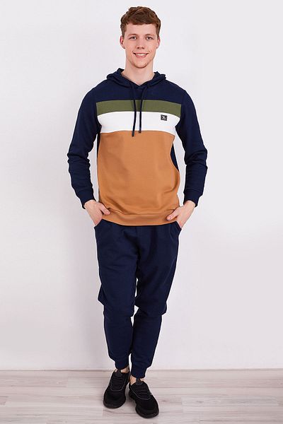 Arnetta Ανδρική μακρυμάνικη πιτζάμες Basic Navy Blue με κουκούλα