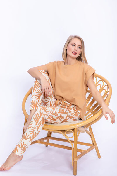 Arnetta Γυναικείο κοστούμι με μοτίβο φύλλων Camel Slim Fit