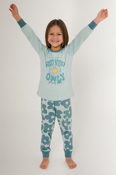 Rolypoly Good Vibes Only Water Green Girl's Long Sleeve Pajama Set