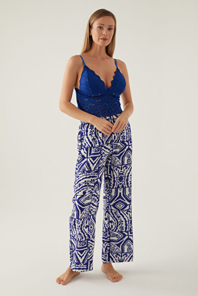 Arnetta Fancy Lacivert Kadın 3'lü Kısa Kol Kısa Kol Pijama Takımı