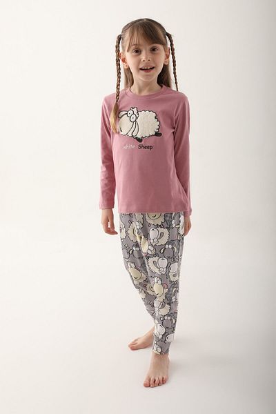 Arnetta White Sheep Pink Girl's Long Sleeve Pajama Set
