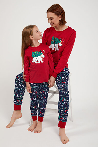 Arnetta Red Polar Bear Long Sleeve Girl's Pajama Set
