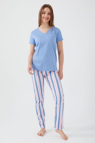Pierre Cardin Set pijama pentru damă Light Indigo - Detalii în dungi, mânecă scurtă