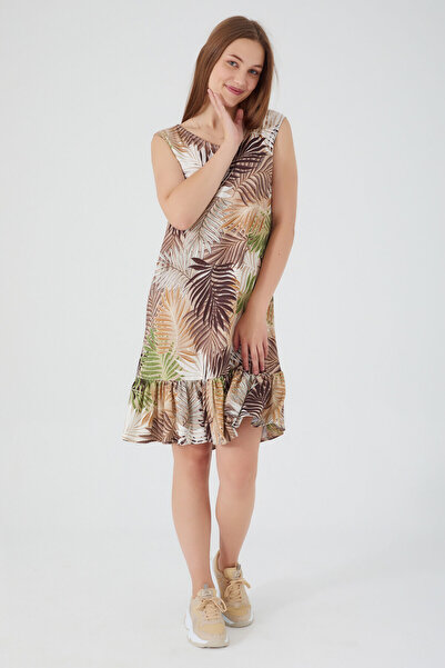 Arnetta Tropical Flowers Patterned - Ανοιχτό καφέ γυναικείο νυχτικό