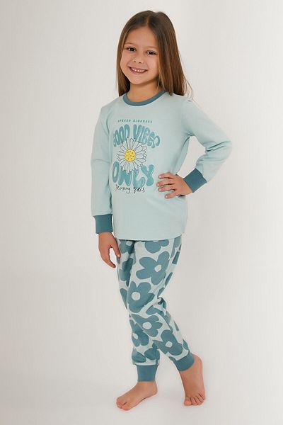 Rolypoly Good Vibes Only Water Green Girl's Long Sleeve Pajama Set
