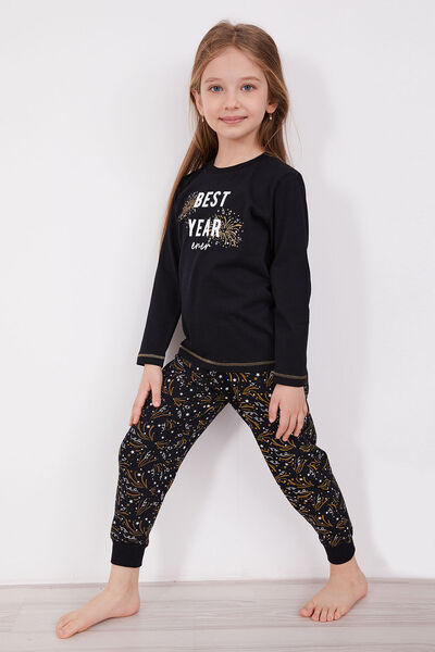 Arnetta Best Year Energy Siyah Kız Çocuk Uzun Kol Pijama Takım