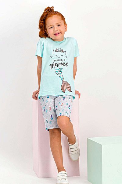 ROLY POLY Rolypoly Mermaid Nile Green Girl's Crew Neck Capri Set