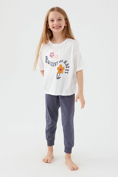 ROLY POLY Rolypoly Girl's Short Sleeve Pajama Set - Positive And Happy Cream