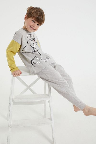 ROLY POLY Rolypoly Dinosaur Beige Melange Boy's Long Sleeve Pajama Set