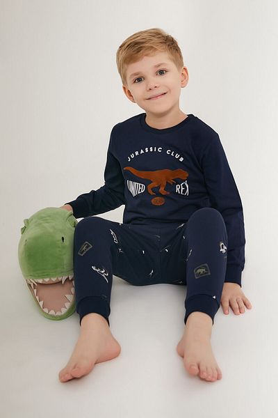 Rolypoly Jurassic Club Navy Blue Boy's Long Sleeve Pajama Set