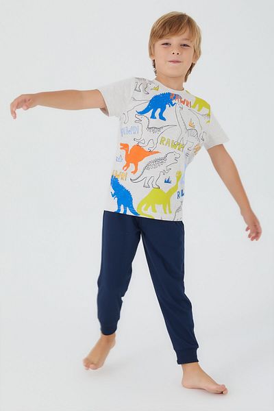 ROLY POLY Rolypoly Rawr Beige Melange Ανδρικό Παιδικό Κοστούμι Πιτζάμες με κοντό μανίκι