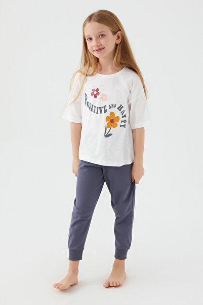 ROLY POLY Rolypoly Girl's Short Sleeve Pajama Set - Positive And Happy Cream