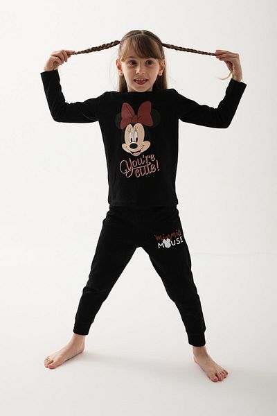 Minnie Mouse Disney Girl's Black Long Sleeve Pajamas Set