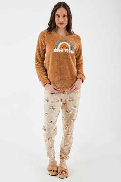 Arnetta Good Vibes Brown Women's Long Sleeve Pajamas Set