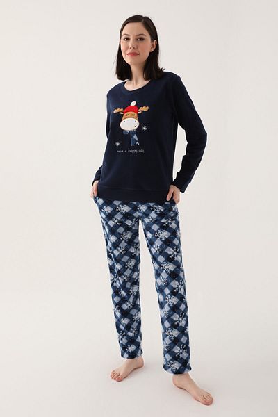Arnetta Have A Happy Day Navy Blue Women's Long Sleeve Pajama Set