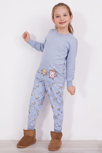 Arnetta Set de pijamale cu mânecă lungă pentru fete Coffee Blue