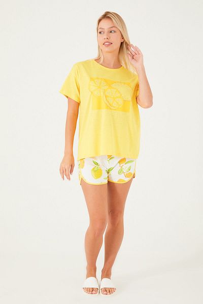 ROLY POLY Yellow Rolypoly Lemon Pattern Women's Shorts Set