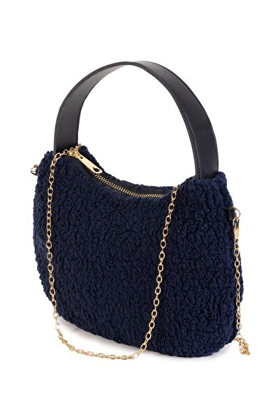 NOTHING Geantă baghetă pentru femei, cu mâner de pluș, cu curea cu lanț, pe umăr