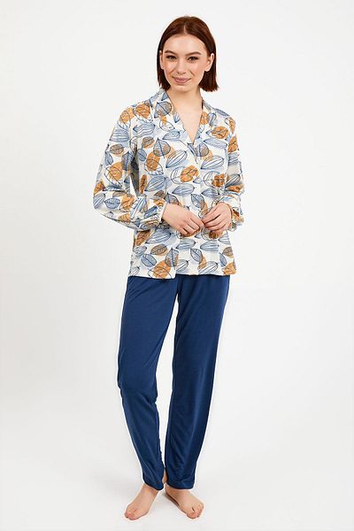Pierre Cardin Set de pijamale cu mânecă lungă, cu guler, albastru pentru femei