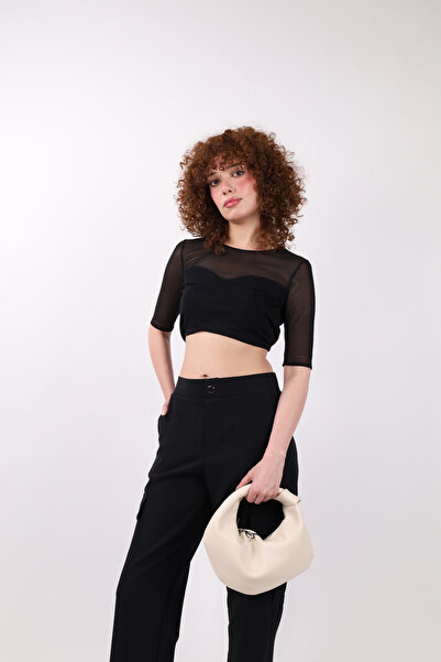 NOTHING Women's Cream Mini Baguette Knot Detailed Zippered Handbag