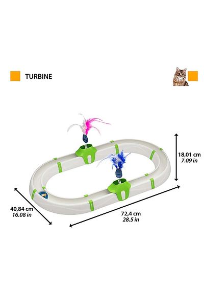 Ferplast Cat Toy - Turbine Fun, Small Glowing Ball with Two Feathers