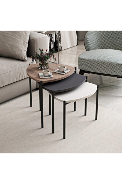 Minar Lenny 3 Lü Metal Ayaklı Zigon Sehpa - Antrasit / Kaman