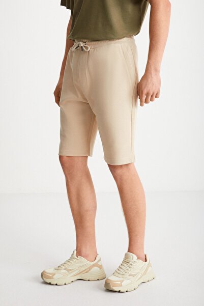 GRIMELANGE CAMILLO Erkek Cebi Fermuarlı Beli Lastikli Bej Şort & Bermuda