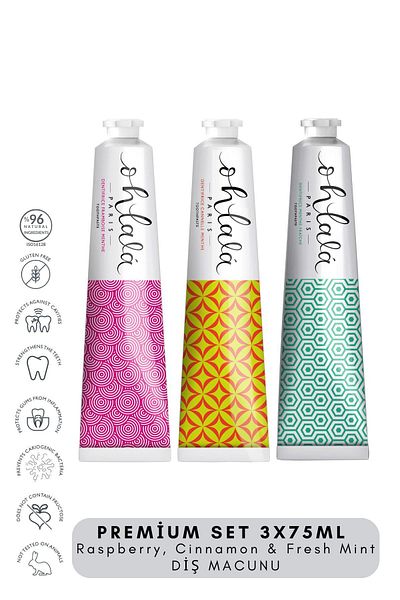 OHLALA Raspberry, Cinnamon & Fresh Mint Premium Set 3 x 75 ml Toothpaste