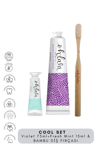 OHLALA Violet mint 75ml + Fresh Mint 15 ml + Bamboo Toothbrush Cool Set